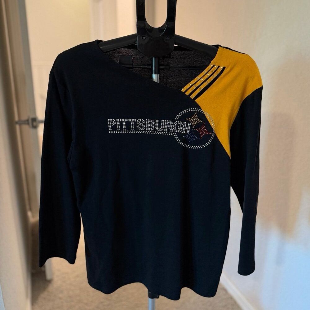 Pittsburgh Steelers NFL Football Women’s Bedazzled Logo 3/4 Sleeve Top Size XL